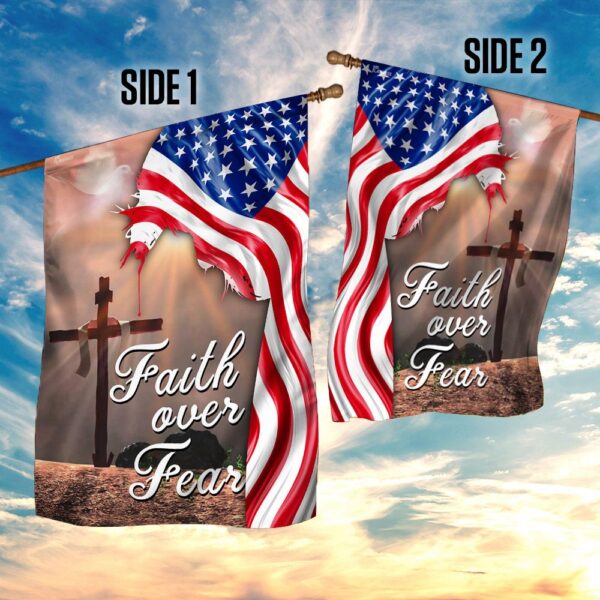 Faith Over Fear. Jesus Christian Cross American Flag THN2224F1 - Image 5