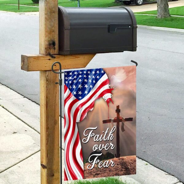 Faith Over Fear. Jesus Christian Cross American Flag THN2224F1 - Image 9