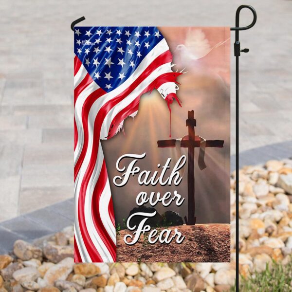 Faith Over Fear. Jesus Christian Cross American Flag THN2224F1 - Image 8