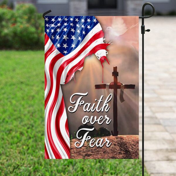 Faith Over Fear. Jesus Christian Cross American Flag THN2224F1 - Image 6