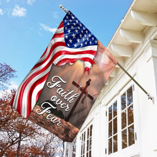 Faith Over Fear. Jesus Christian Cross American Flag THN2224F1 - Image 2