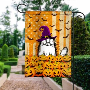 Fluffy Cat Pumpkin Halloween Garden Flag: Spooky Cute Fall Decor