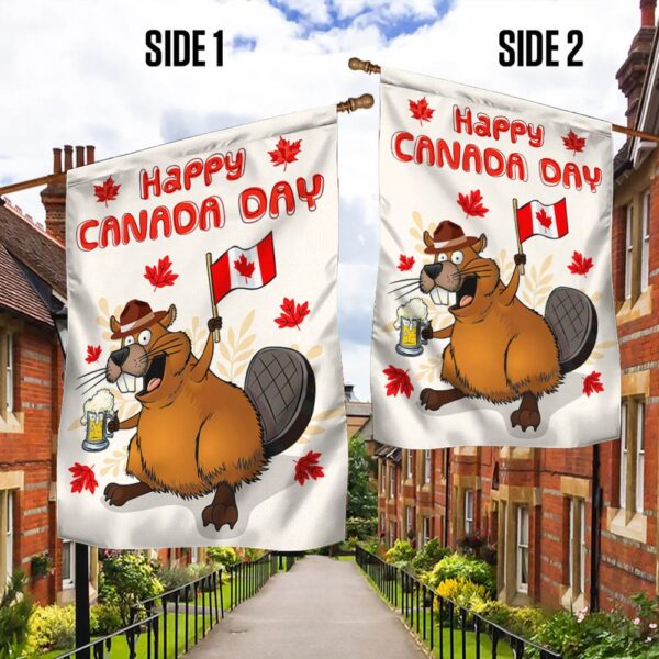 Funny Beaver Canada Day Flag T-Shirt - Image 2