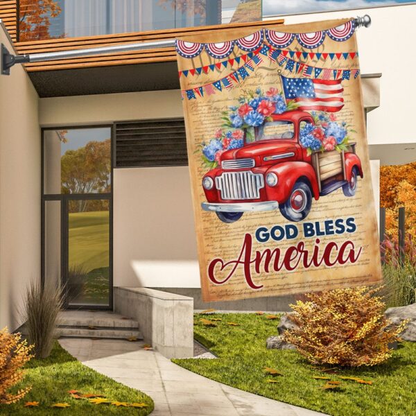 God Bless America Red Truck 4th of July T-Shirt - Image 2