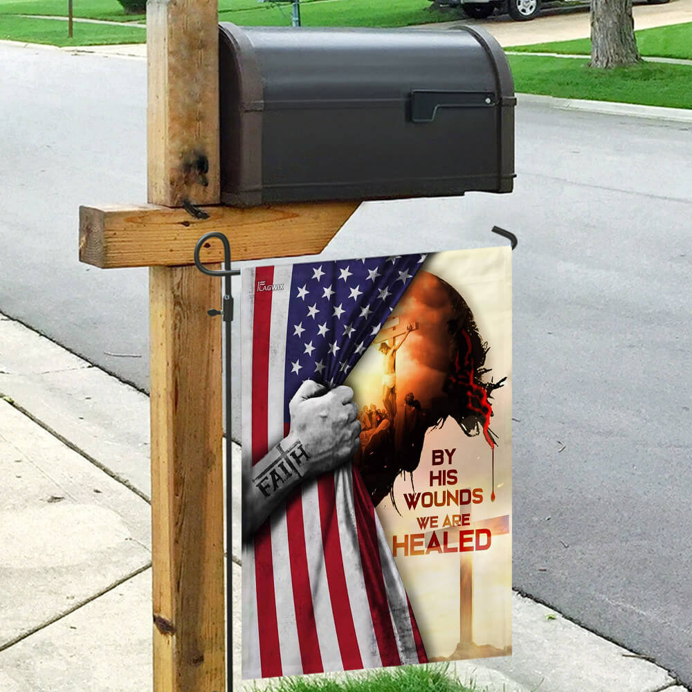 God Jesus Christian By His Wounds We Are Healed American Flag THB2190F - Image 9