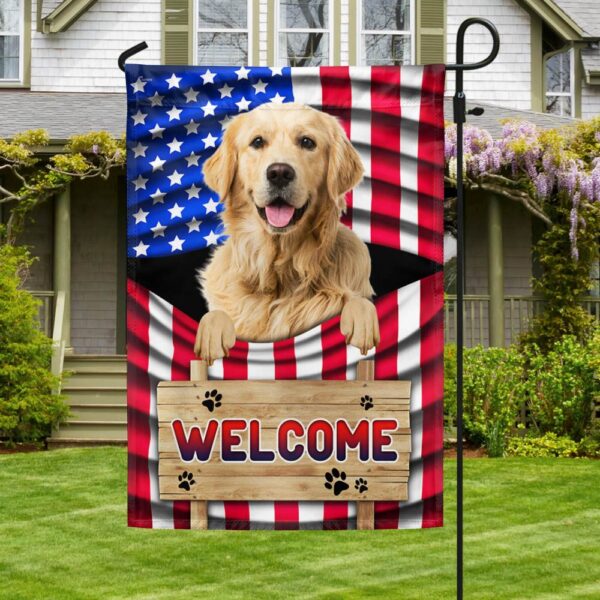 Patriotic Golden Retriever Dog Welcome Mat - American Flag TQN1135Fv2 - Image 3