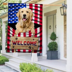 Patriotic Golden Retriever Dog Welcome Mat - American Flag TQN1135Fv2