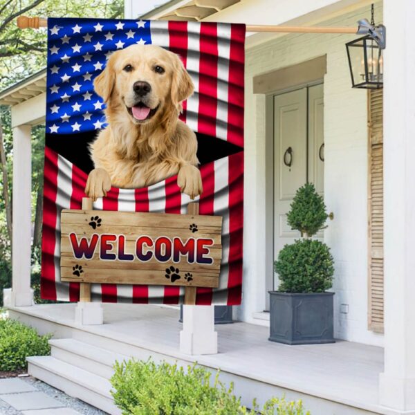 Patriotic Golden Retriever Dog Welcome Mat - American Flag TQN1135Fv2
