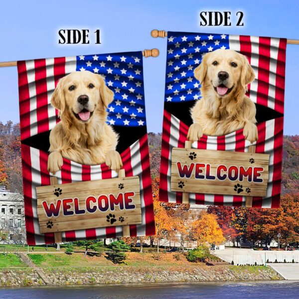 Patriotic Golden Retriever Dog Welcome Mat - American Flag TQN1135Fv2 - Image 2