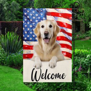 Patriotic Golden Retriever Dog Welcome Mat - American Flag TQN1376F