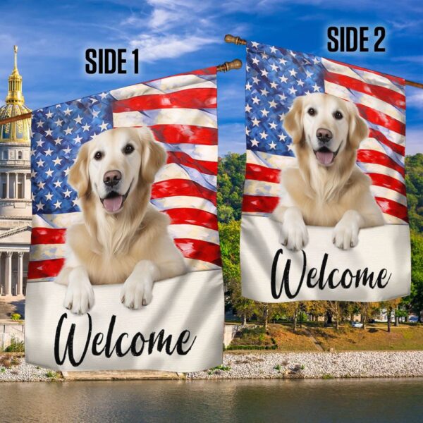 Patriotic Golden Retriever Dog Welcome Mat - American Flag TQN1376F - Image 3