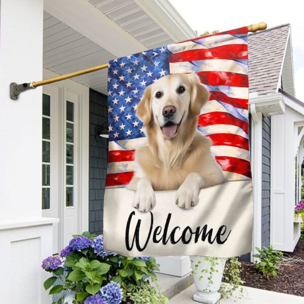 Patriotic Golden Retriever Dog Welcome Mat - American Flag TQN1376F - Image 2