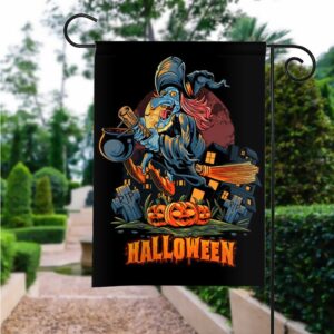 Witch Flies Broom Halloween Garden Flag