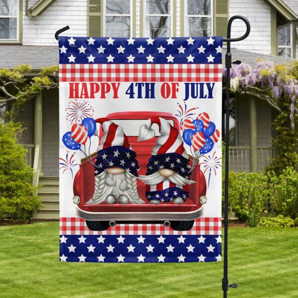 Patriotic Gnome Truck Flag: Happy 4th of July Decor