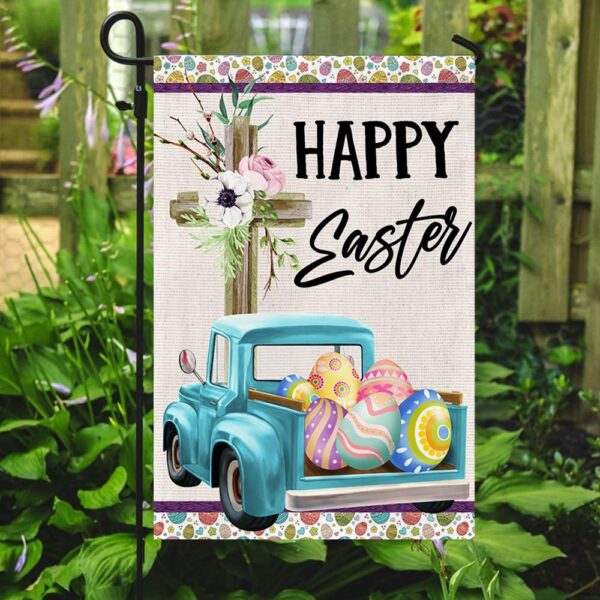 Happy Easter Truck Cross Flag: Christian Easter Decor TQN952F - Image 3