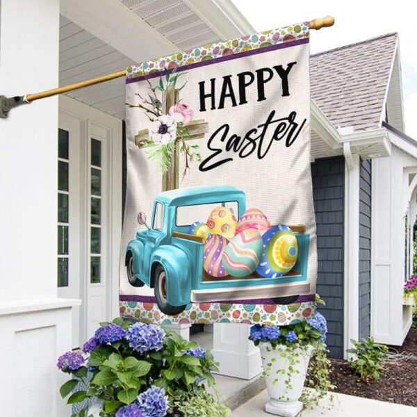 Happy Easter Truck Cross Flag: Christian Easter Decor TQN952F