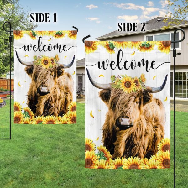 Highland Cow Sunflower Welcome Flag: TQN1061F - Image 5