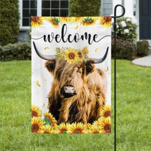 Highland Cow Sunflower Welcome Flag: TQN1061F