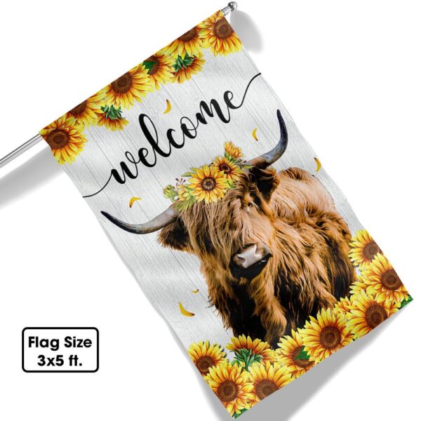 Highland Cow Sunflower Welcome Flag: TQN1061F - Image 6