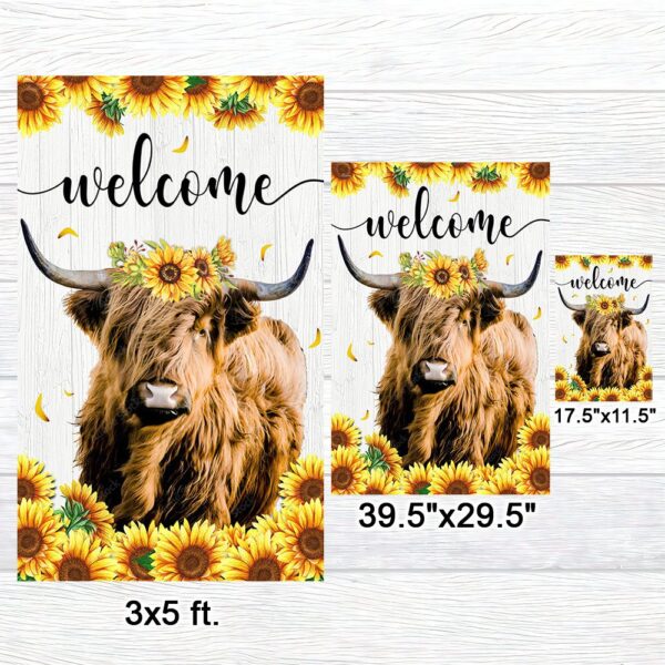 Highland Cow Sunflower Welcome Flag: TQN1061F - Image 7
