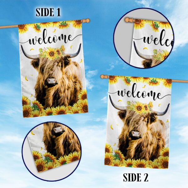 Highland Cow Sunflower Welcome Flag: TQN1061F - Image 3
