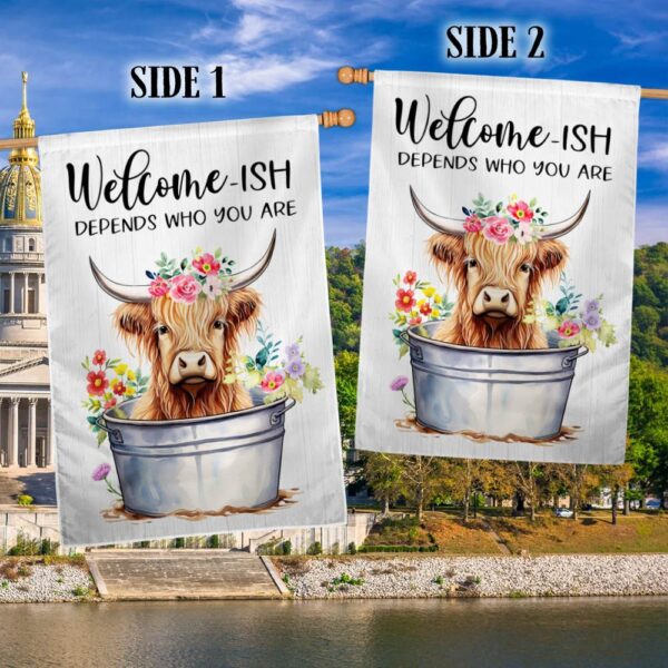 Highland Cow Flag: Funny Scottish Cattle Welcome Sign TQN1266F - Image 3