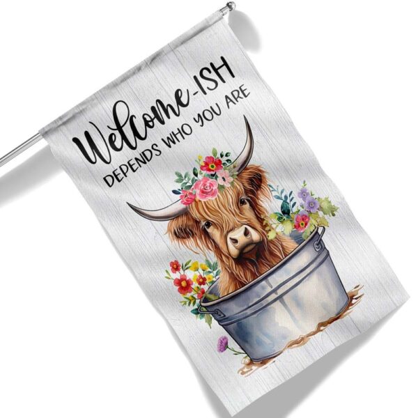 Highland Cow Flag: Funny Scottish Cattle Welcome Sign TQN1266F - Image 6