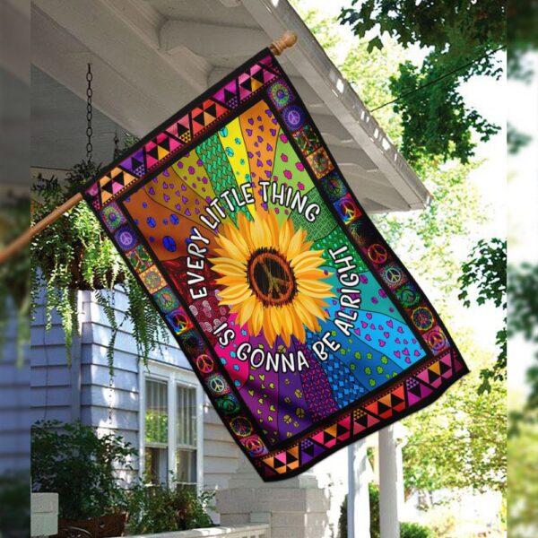 Hippie Sunflower. Every Little Thing Gonna Be Alright Flag - Image 3