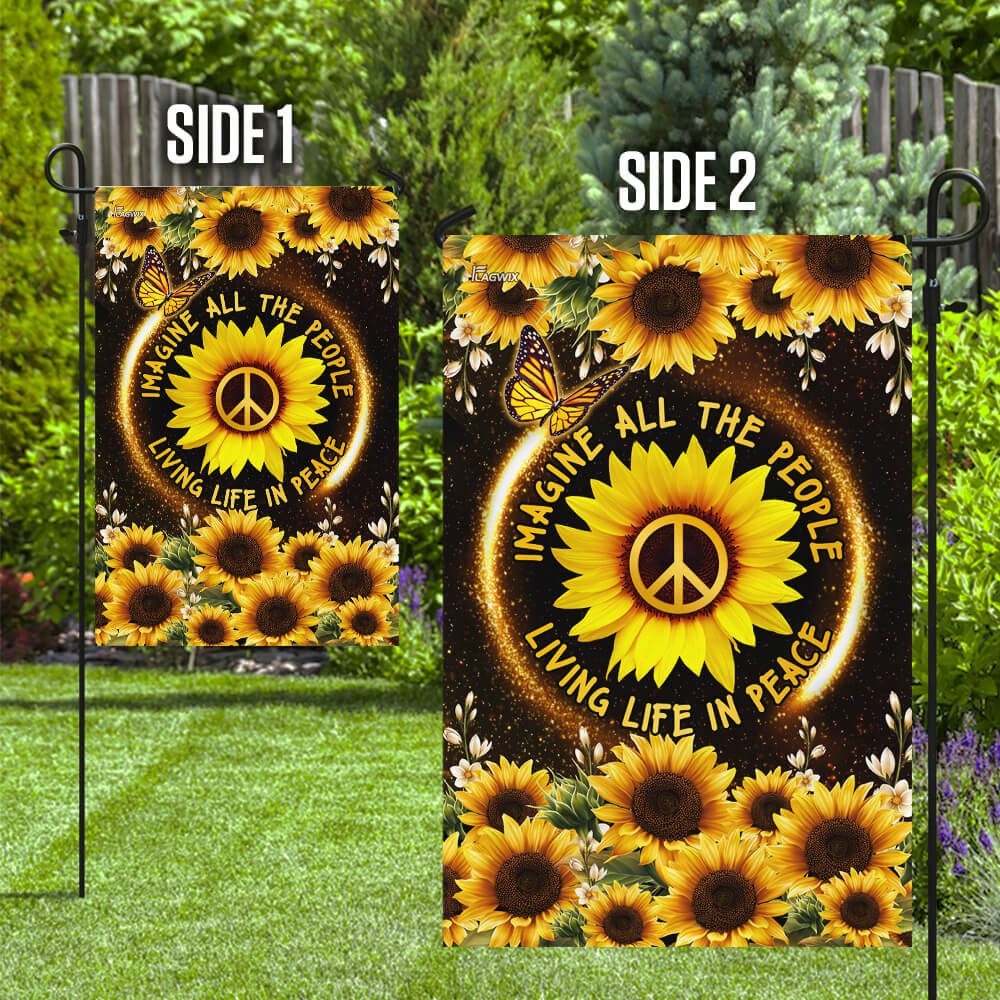 Hippie Sunflower. Imagine All The People Living Life In Peace Flag - Image 10