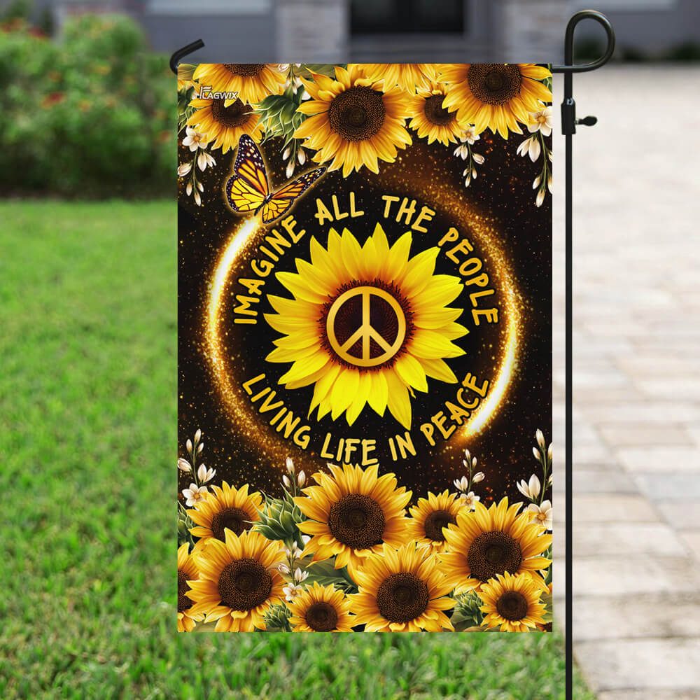 Hippie Sunflower. Imagine All The People Living Life In Peace Flag - Image 6