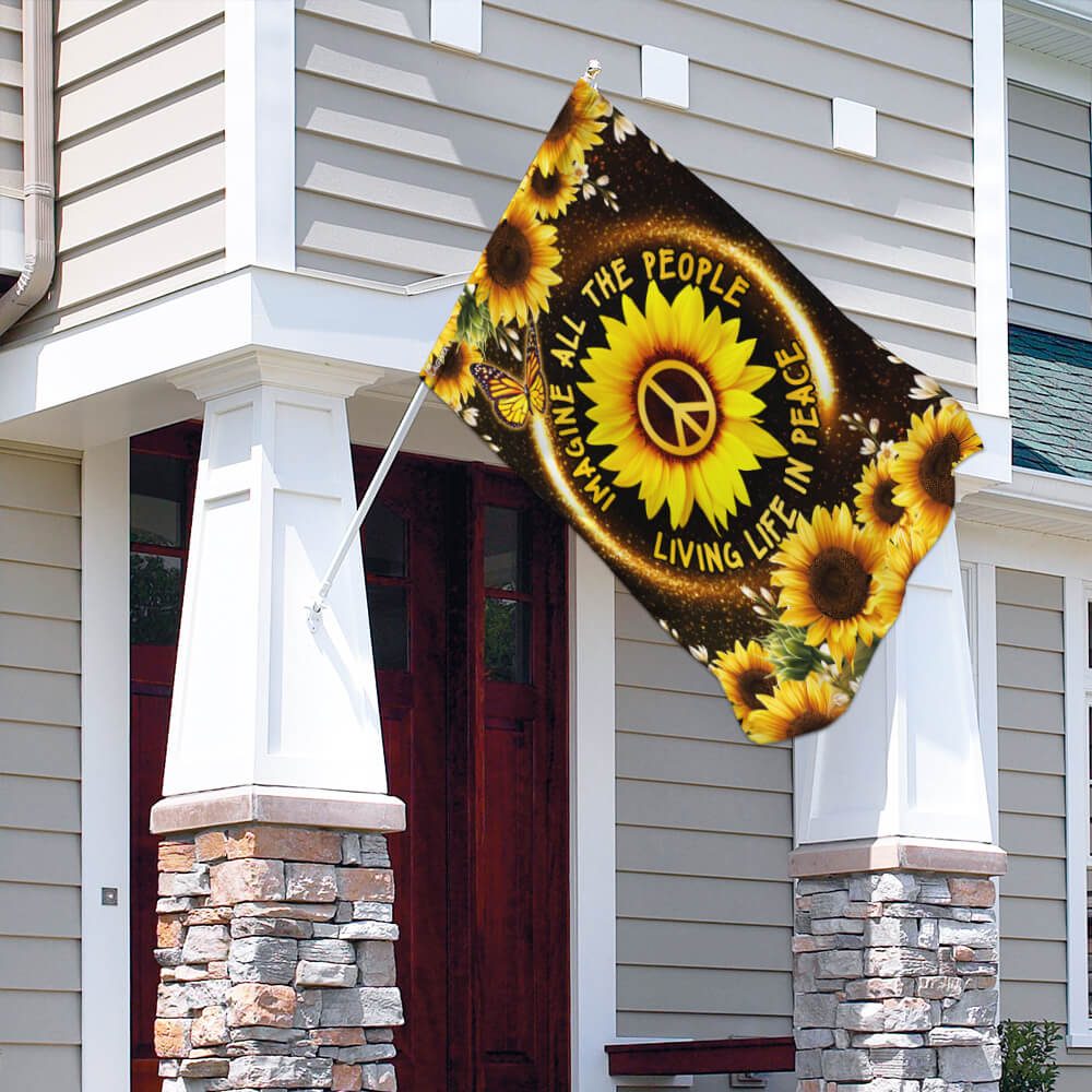 Hippie Sunflower. Imagine All The People Living Life In Peace Flag - Image 4