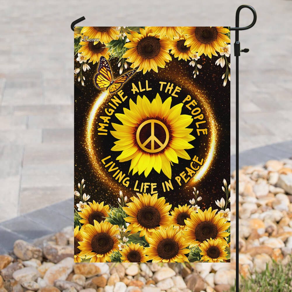Hippie Sunflower. Imagine All The People Living Life In Peace Flag - Image 8
