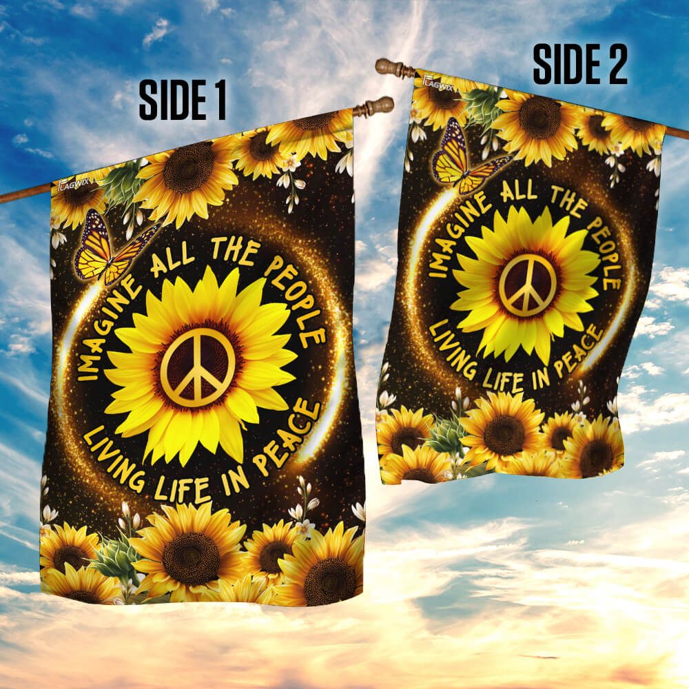 Hippie Sunflower. Imagine All The People Living Life In Peace Flag - Image 5