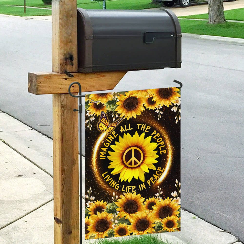Hippie Sunflower. Imagine All The People Living Life In Peace Flag - Image 9