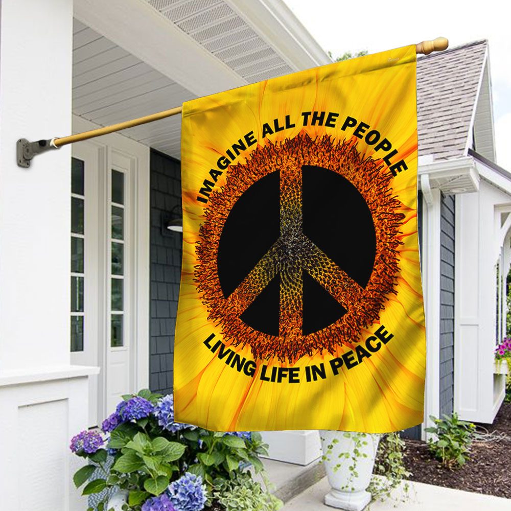 Hippie Sunflower Peace Flag: Imagine All People Living in Peace