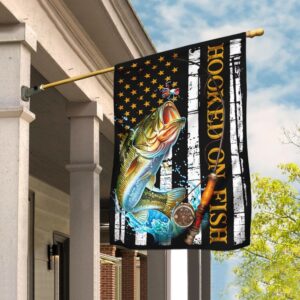 Hooked On Fish Flag: QNN16F - Nautical Outdoor Decor
