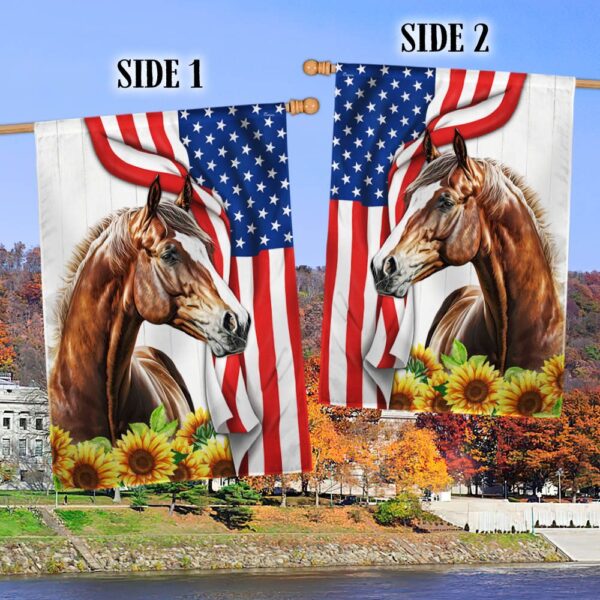 Patriotic Horse Flower American Flag T-Shirt (TQN1172F) - Image 2