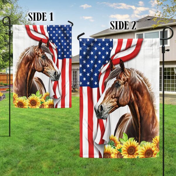 Patriotic Horse Flower American Flag T-Shirt (TQN1172F) - Image 5