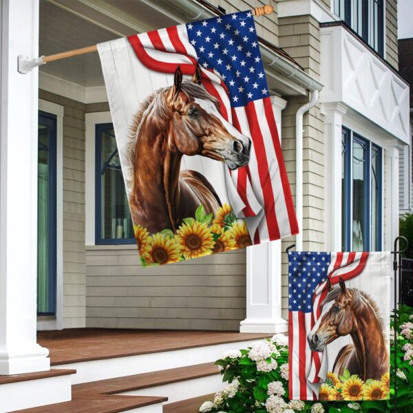 Patriotic Horse Flower American Flag T-Shirt (TQN1172F) - Image 4