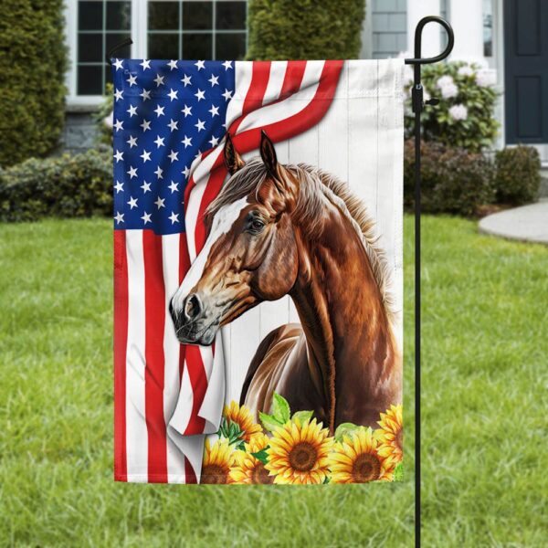 Patriotic Horse Flower American Flag T-Shirt (TQN1172F) - Image 3