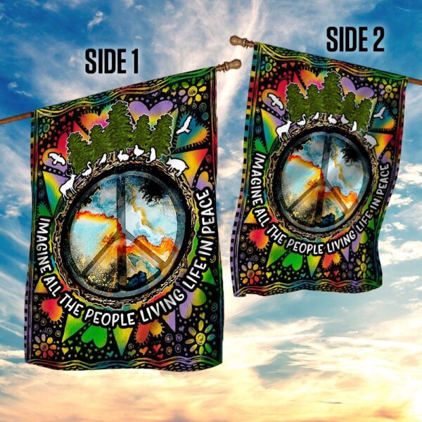 Imagine All The People Living Life In Peace Hippie Flag TRN69F1 - Image 5