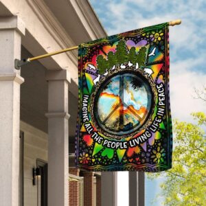 Imagine All The People Living Life In Peace Hippie Flag TRN69F1