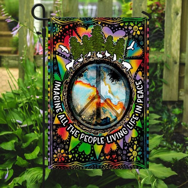 Imagine All The People Living Life In Peace Hippie Flag TRN69F1 - Image 7
