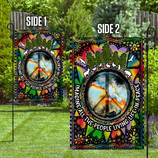 Imagine All The People Living Life In Peace Hippie Flag TRN69F1 - Image 10