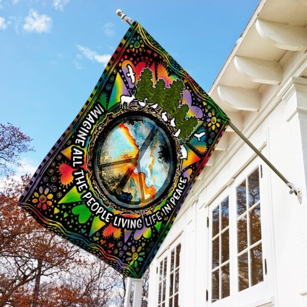 Imagine All The People Living Life In Peace Hippie Flag TRN69F1 - Image 2
