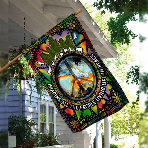 Imagine All The People Living Life In Peace Hippie Flag TRN69F1 - Image 3