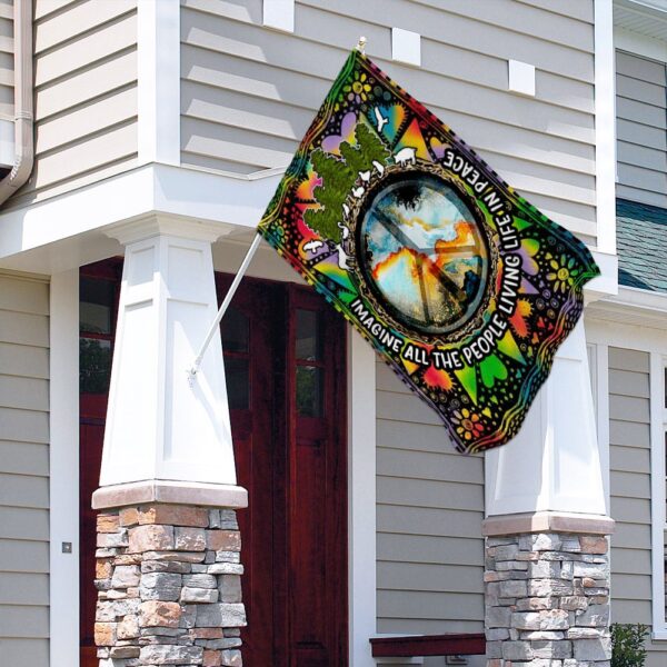 Imagine All The People Living Life In Peace Hippie Flag TRN69F1 - Image 4