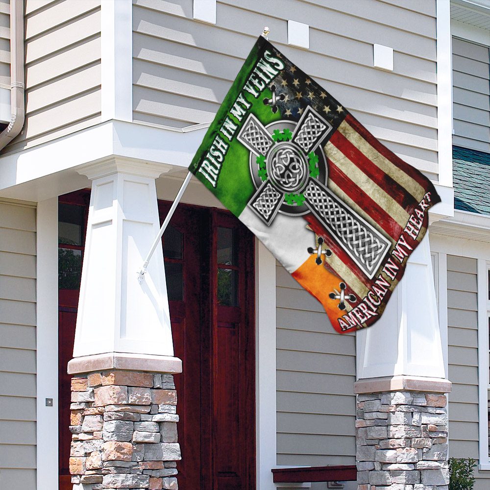 Irish In My Veins, American In My Heart. Celtic Knot Cross Flag THN2076F3 - Image 4