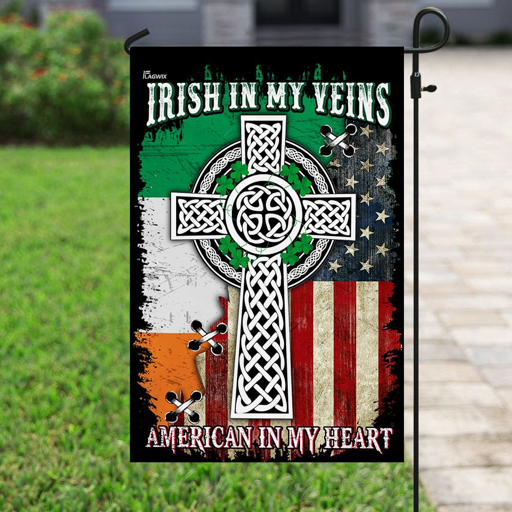 Irish In My Veins, American In My Heart. Celtic Knot Cross Flag THN2076F - Image 6