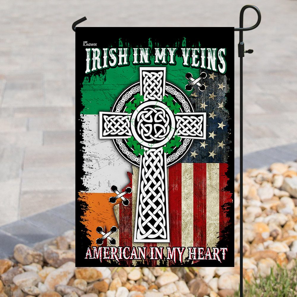 Irish In My Veins, American In My Heart. Celtic Knot Cross Flag THN2076F - Image 8